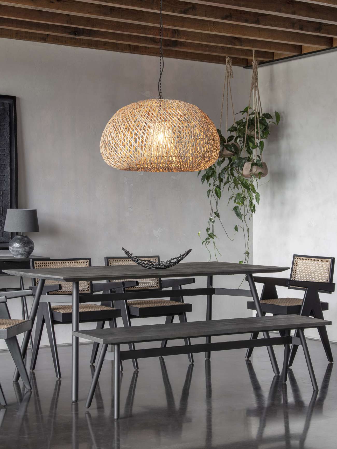 Bronks Black Acacia Wood Fixed Dining Table | 6 Seater